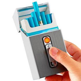 20-cigarettes Capacity Metal Cigarette Box With USB Rechargeable Safety Lighter (Color: Black)