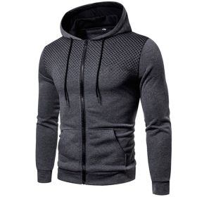 Men's polka dot zipper hoodie sweater Autumn and winter plush warm hoodie hoodie sweatshirt (Color: Gray, size: L)