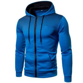 Men's polka dot zipper hoodie sweater Autumn and winter plush warm hoodie hoodie sweatshirt (Color: Blue, size: L)