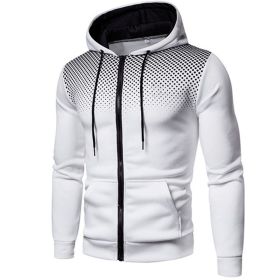 Men's polka dot zipper hoodie sweater Autumn and winter plush warm hoodie hoodie sweatshirt (Color: White, size: XL)