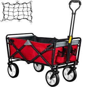 Collapsible Wagon Cart ; Folding Wagon Cart ;  176 lbs Load Beach Wagon Oversized Wheels;  Portable Folding Wagon Adjustable Handles for Beach;  Garde (Color: Red+Gray)