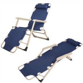 Set of 2 Outdoor Reclining Lawn Chairs Adjustable Folding Patio Recliners with Pillow 70"L for Pool Lawn Beach (SKU: KM2245-L-B-2)